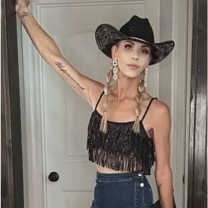 Black spaghetti strap sequin top